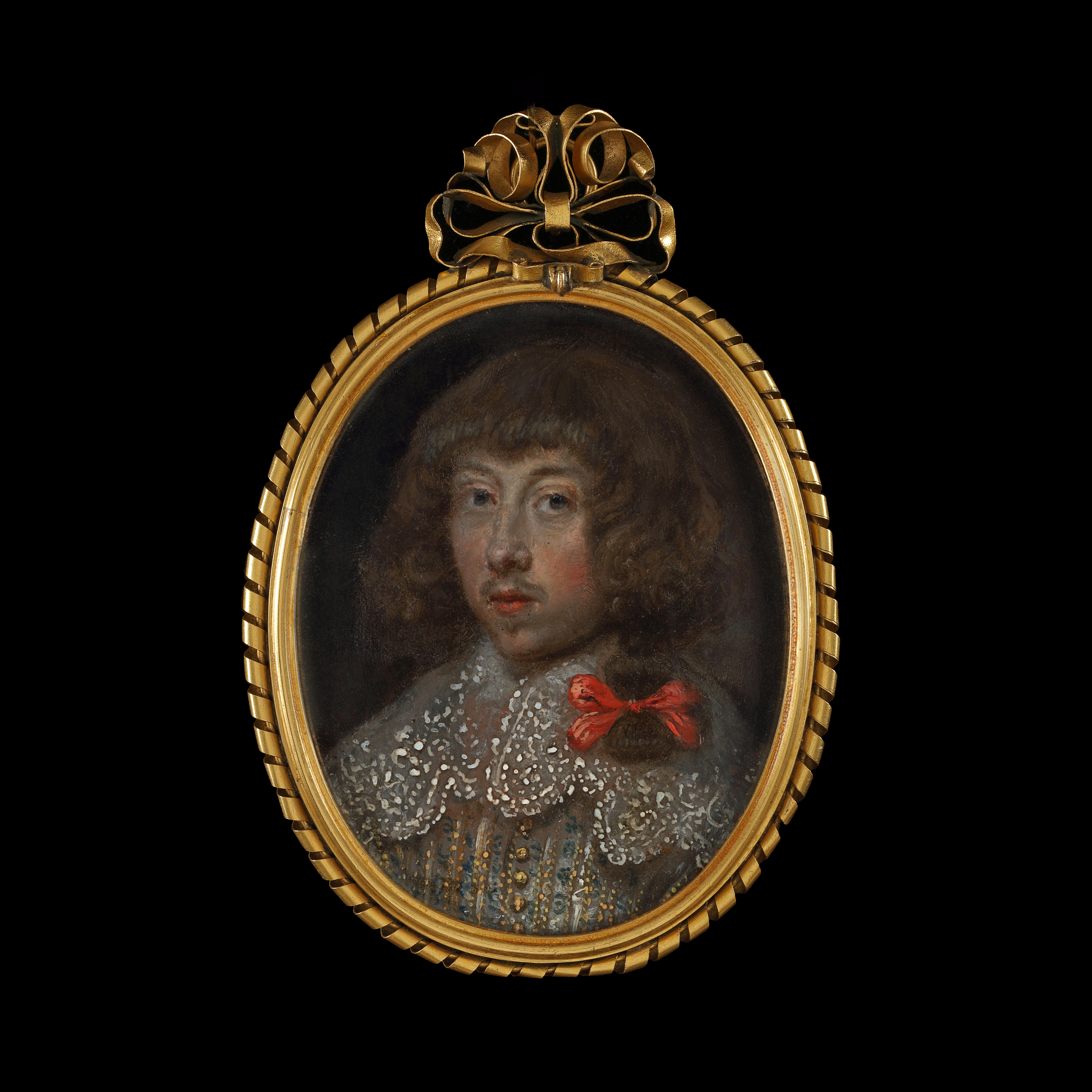 Portrait of a Gentleman, possibly Henri II, Duke of Guise (1614-1664), wearing a cloak band and a love lock with a bow